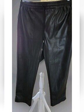 A New Day Black Faux Leather Tapered Pants - Casual Pull-On Style Size XL